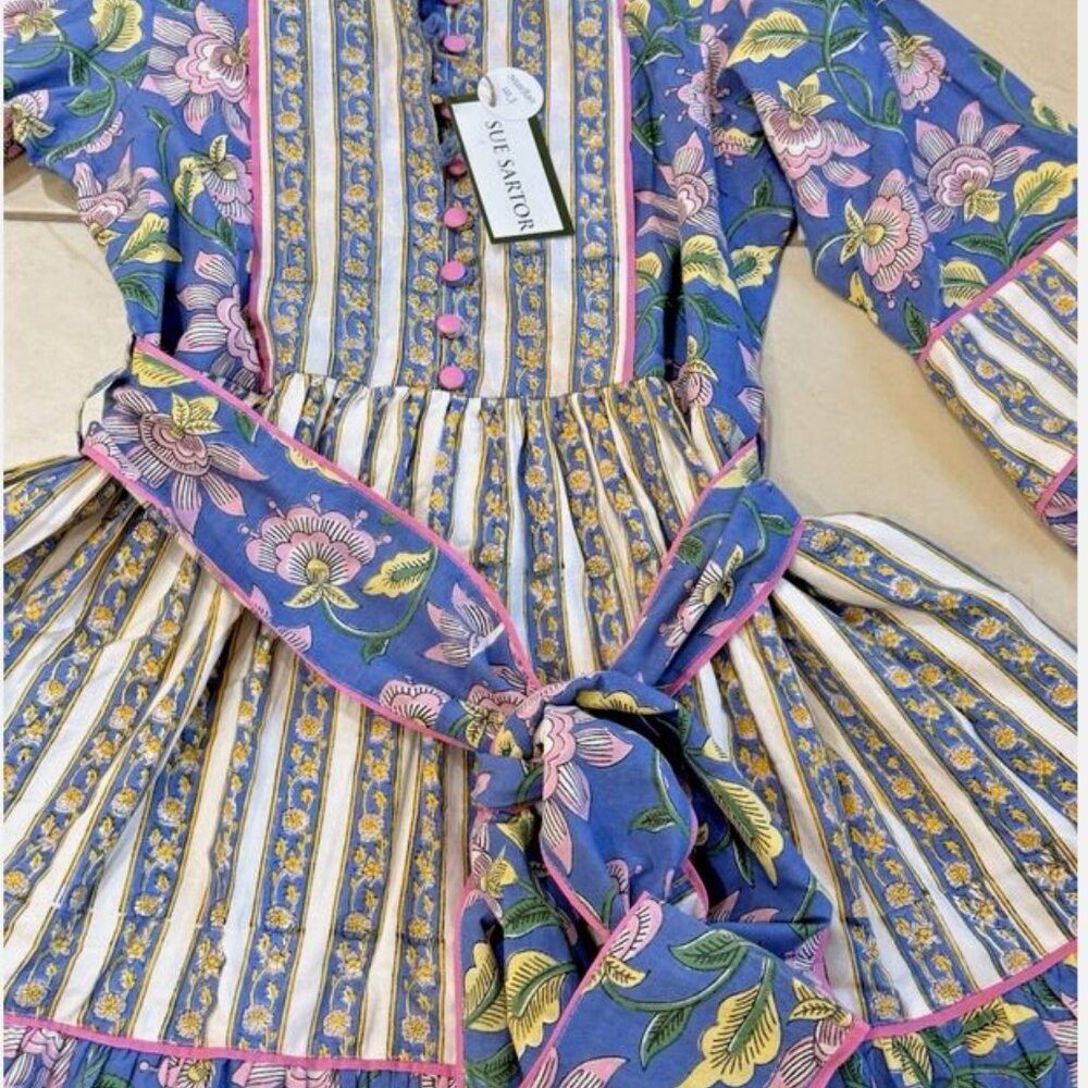 Women's Midi Dress in Blue Floral Stripe - Sue Sartor - Picture 4 of 15